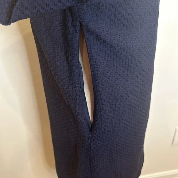 JCREW NAVY BLUE WOVEN TEXTURED COLD SHOULDER DRESS SIDE ZIP - Picture 7 of 10